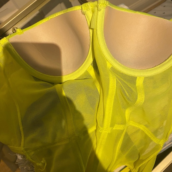 Tic Toc Lined Underwire Mesh Neon Yellow  Bra Snap Back Bodysuit Size Small. - Picture 11 of 11